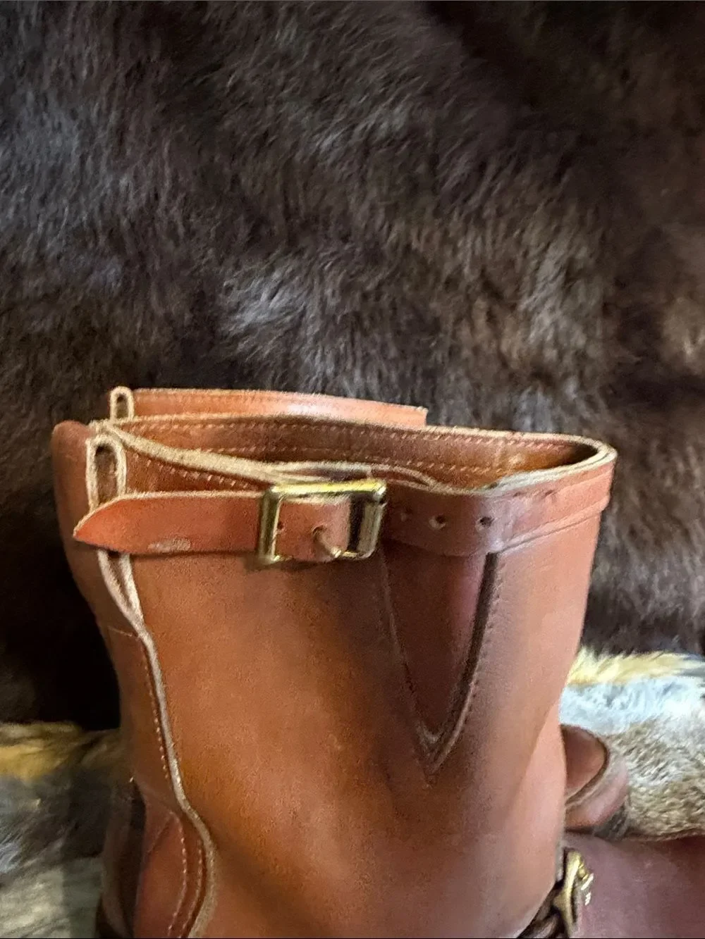 Men's Brown Leather Buckle Boots 10 (1825)